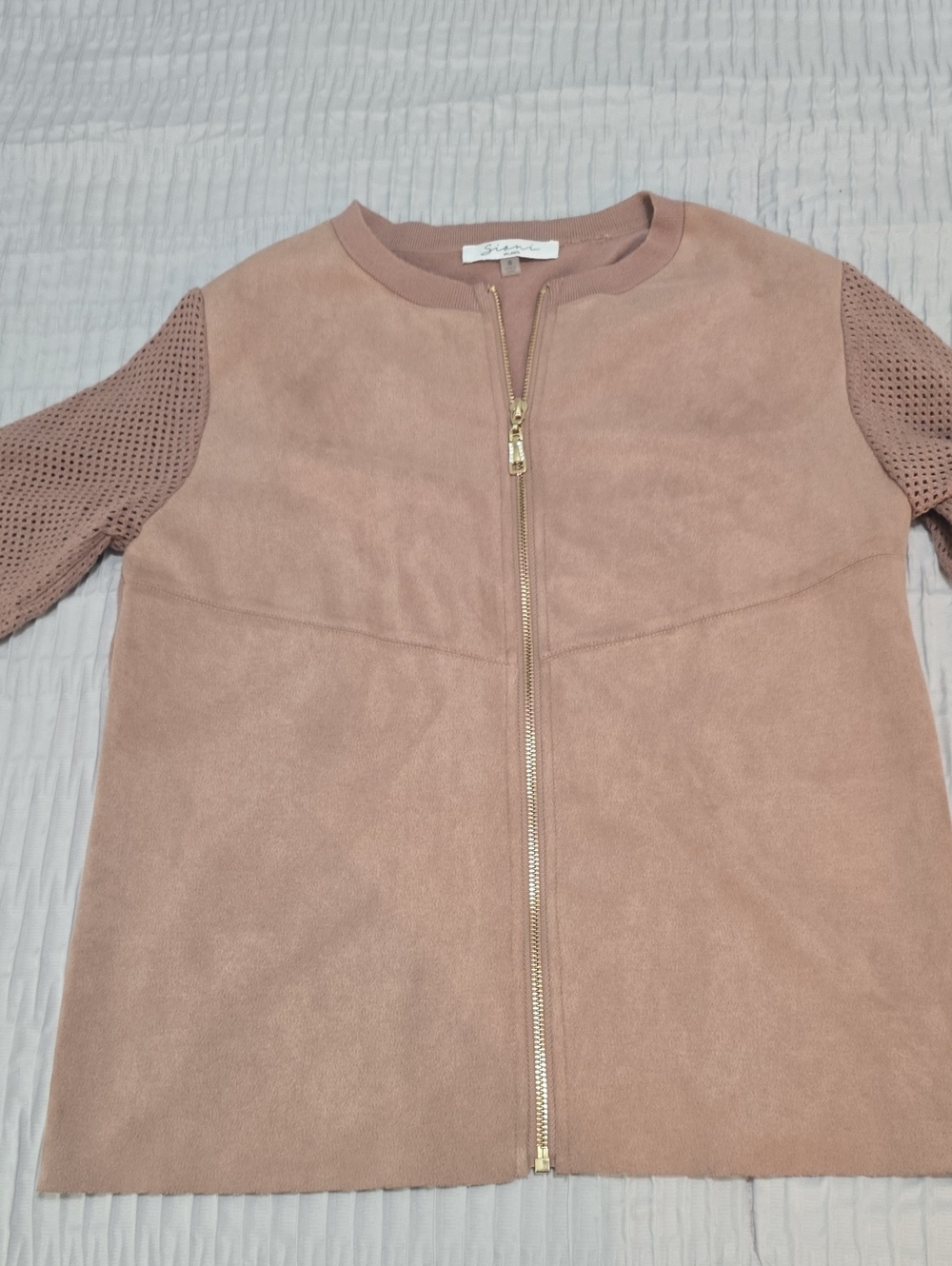 Sioni Dusty Rose Zip-Front Suede-Look Cardigan